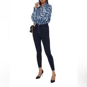 ⭐ Alice + Olivia Navy Lambskin Leather Skinny Pants | Size 6 | 28” Inseam